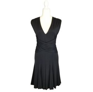 Guy Laroche Femme dress black v neck cocktail draped waist sleeveless size 10